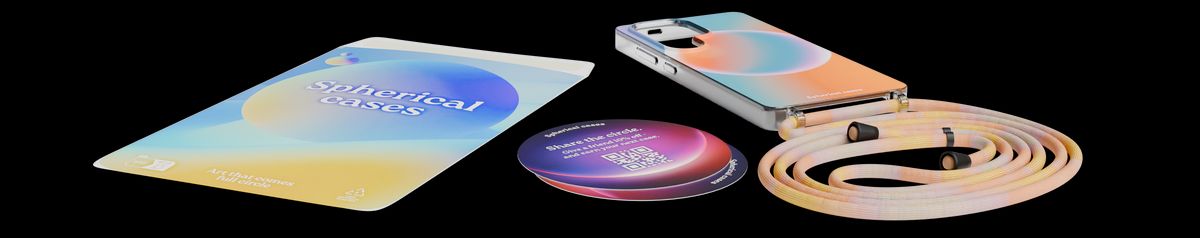A custom-branded insert card, coasters and a phone case with matching cord