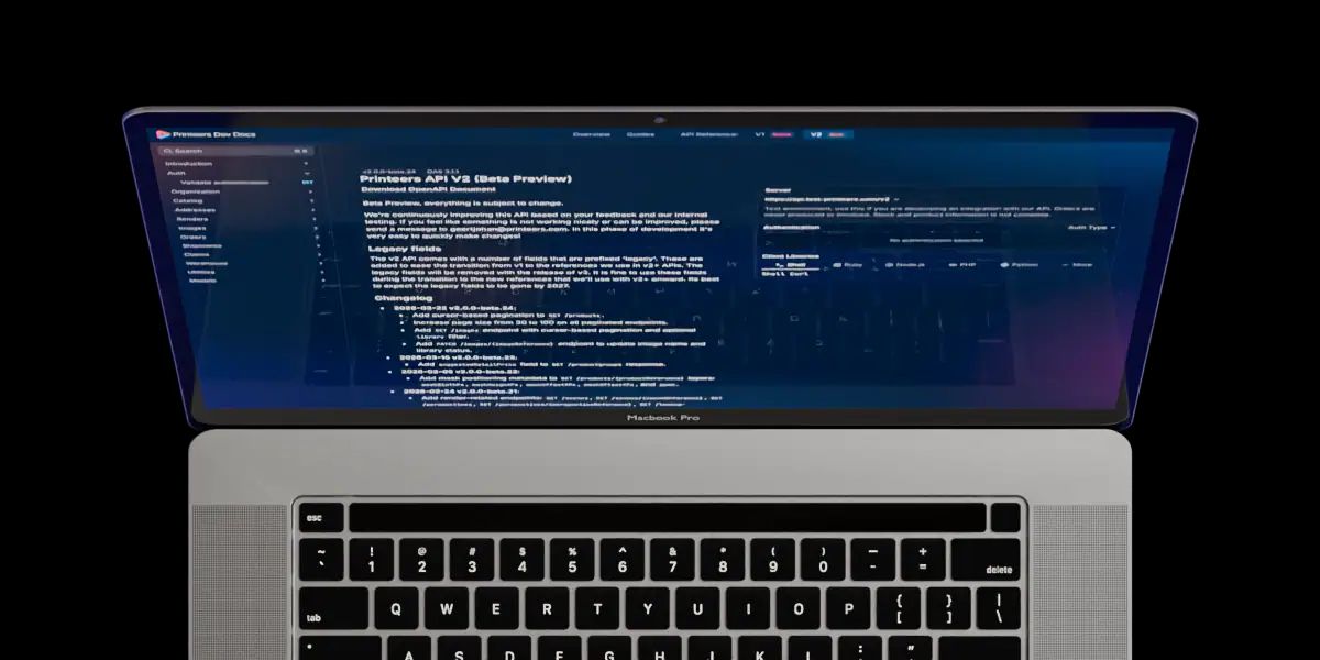 The Printeers API documentation on a laptop