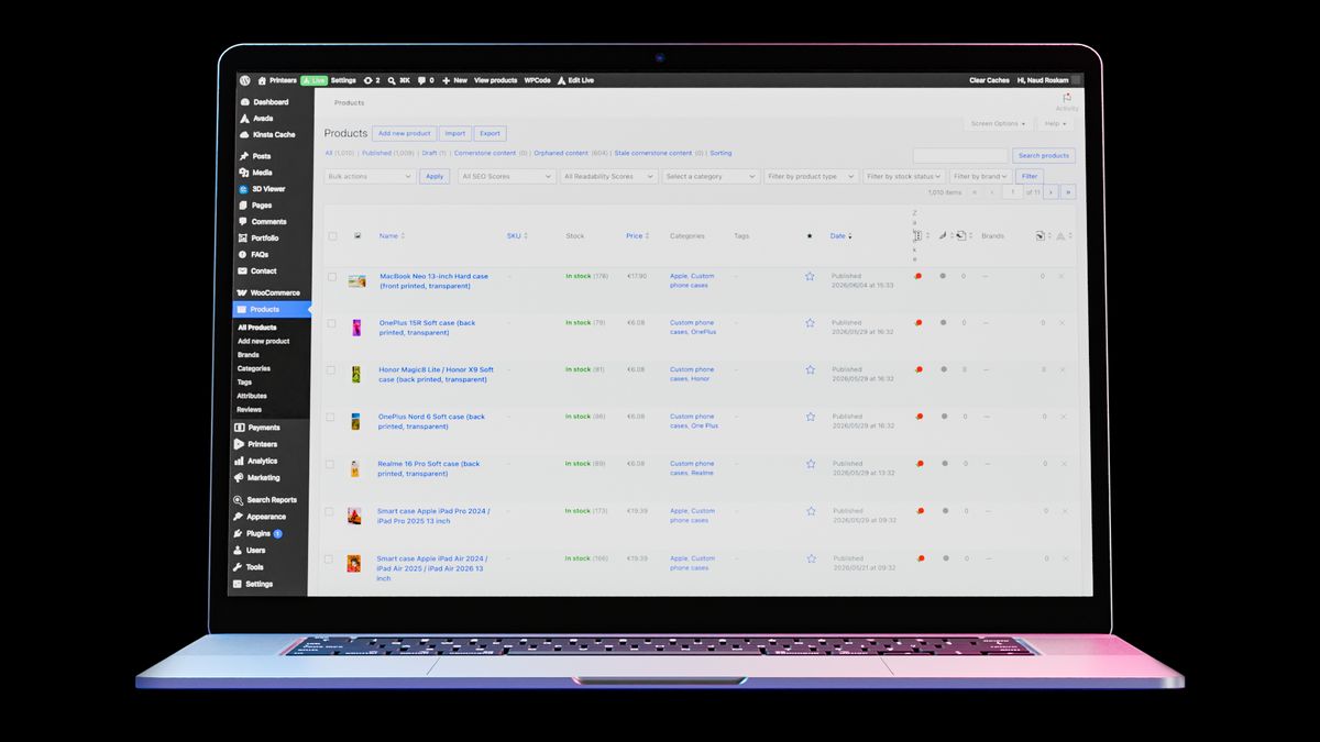 The Printeers WooCommerce plugin on a laptop