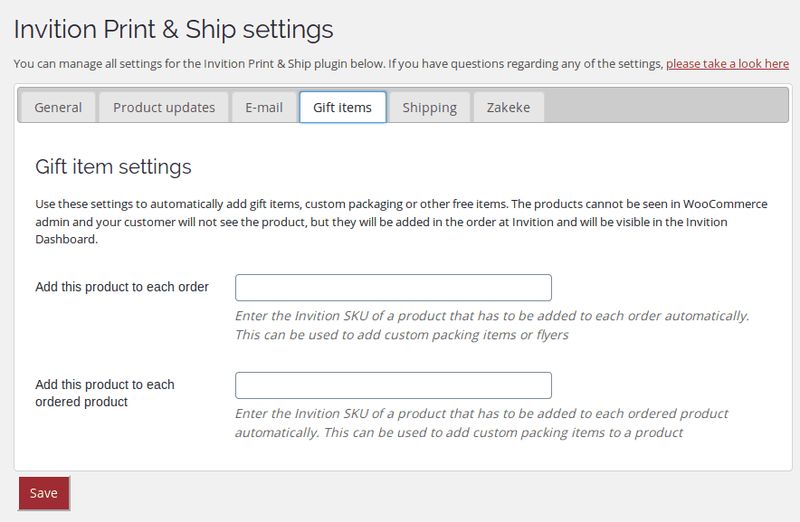 Screenshot of the Invition Print & Ship Gift options