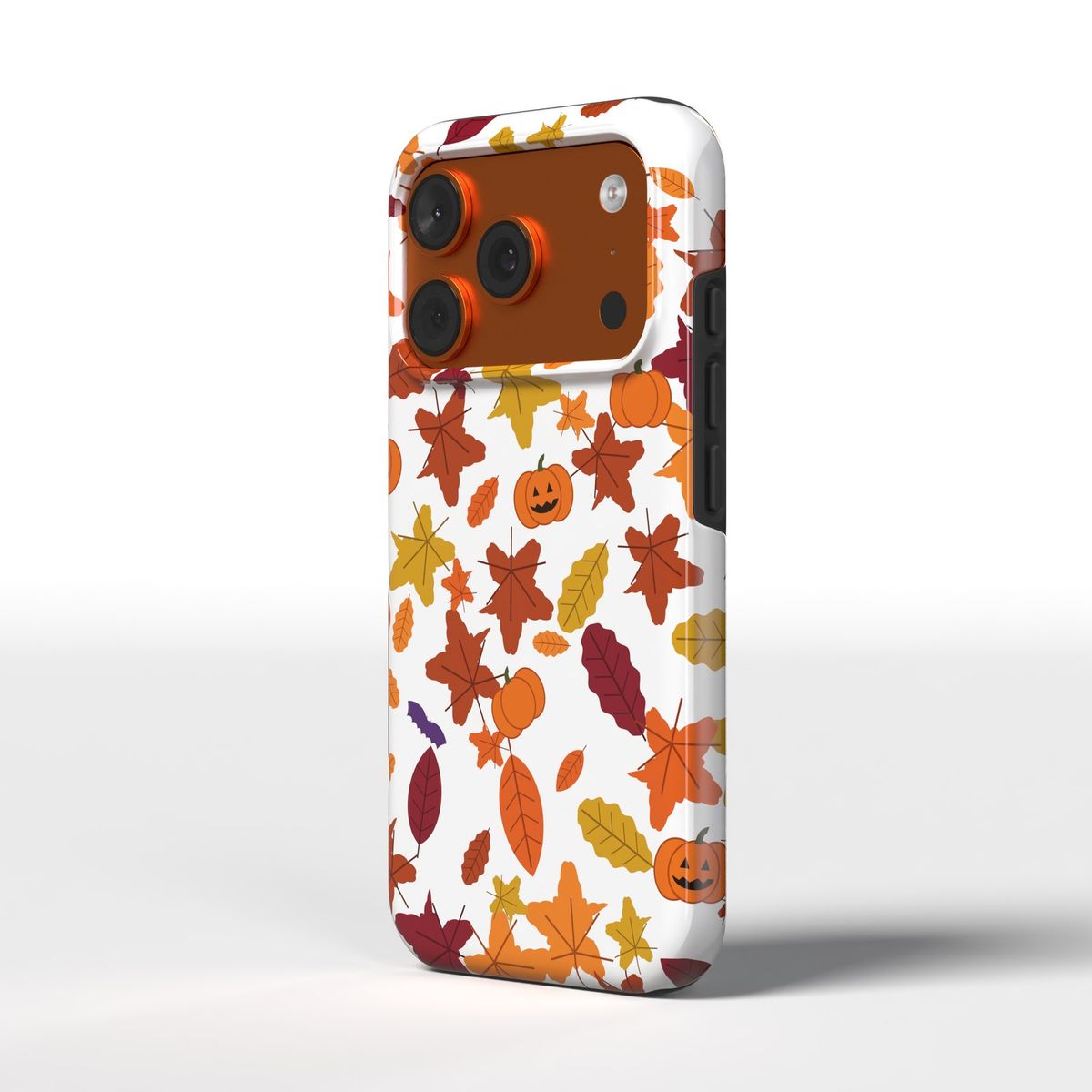 iPhone 17 Pro Tough case with an autumn print, seen from the side
