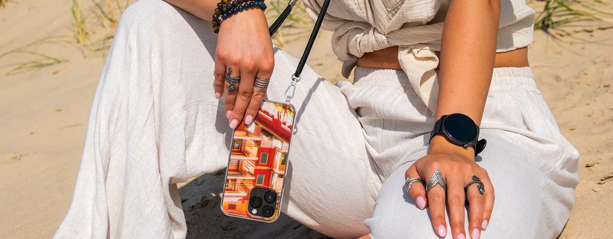 A crossbody case in everyday use