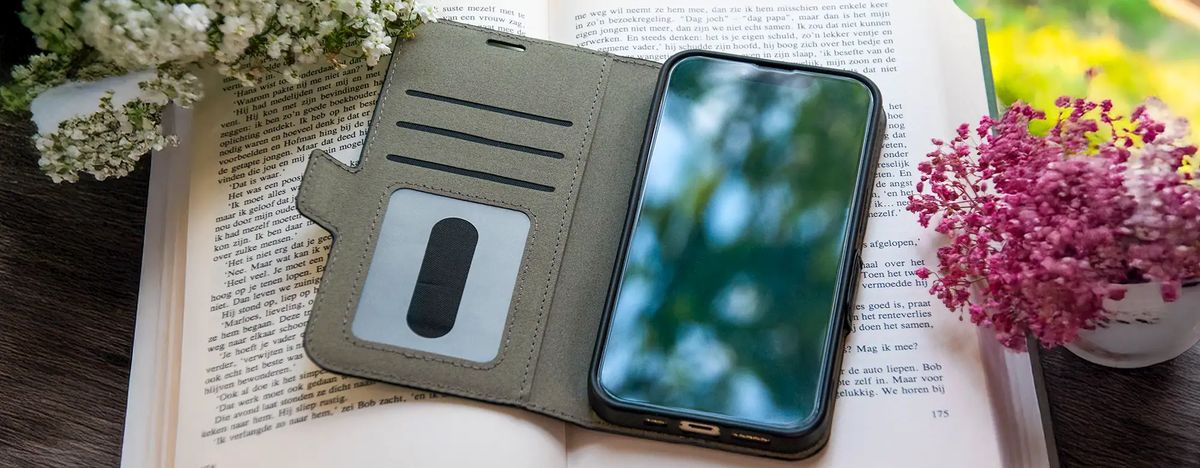 A front printed wallet case in everyday use