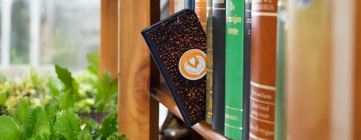 A front printed wallet case in everyday use