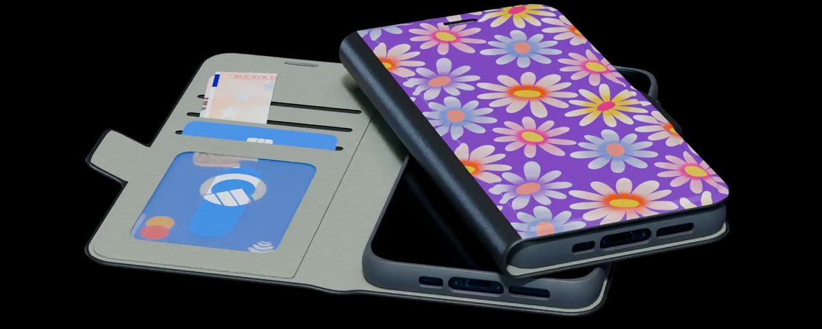 Front printed wallet case showing card storage slots