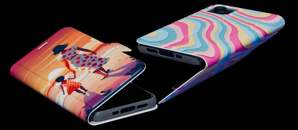 Fully printed wallet case showing the look and feel of the artificial leather