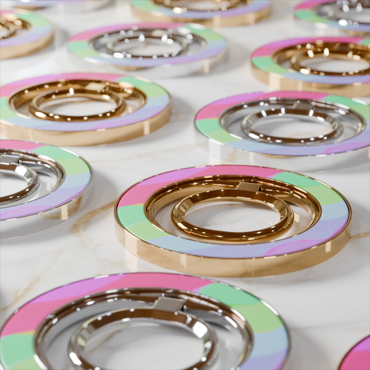 Printed MagSafe ring holders in silver and gold