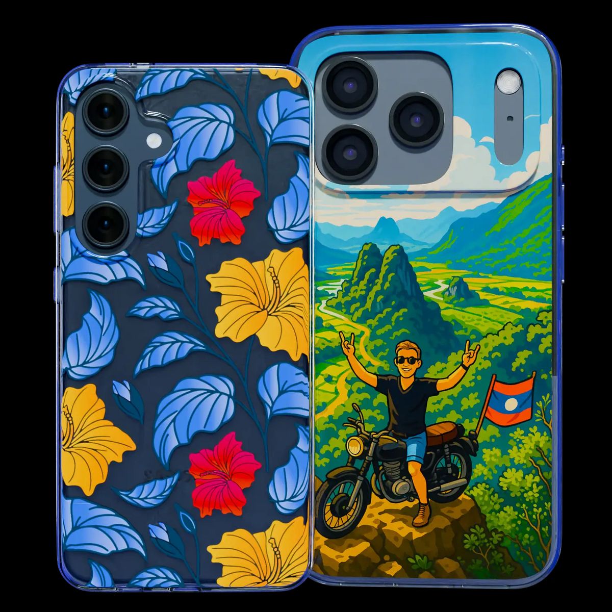 Back printed soft phone cases in transparent and black designs