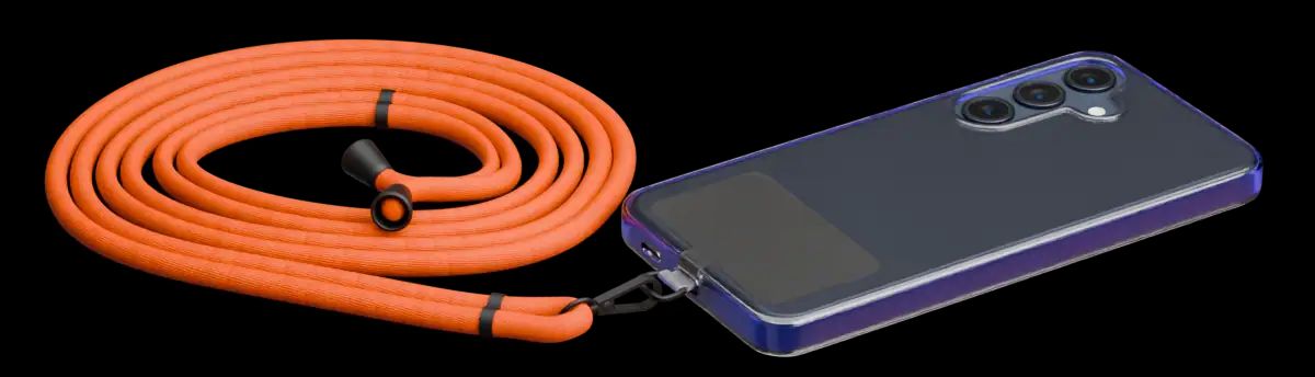 Phone cord attached through the charger port of a phone case