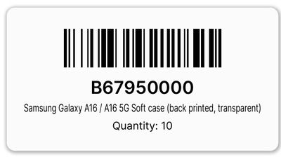 Example of a pack sticker with a barcode, SKU, product name and pack quantity