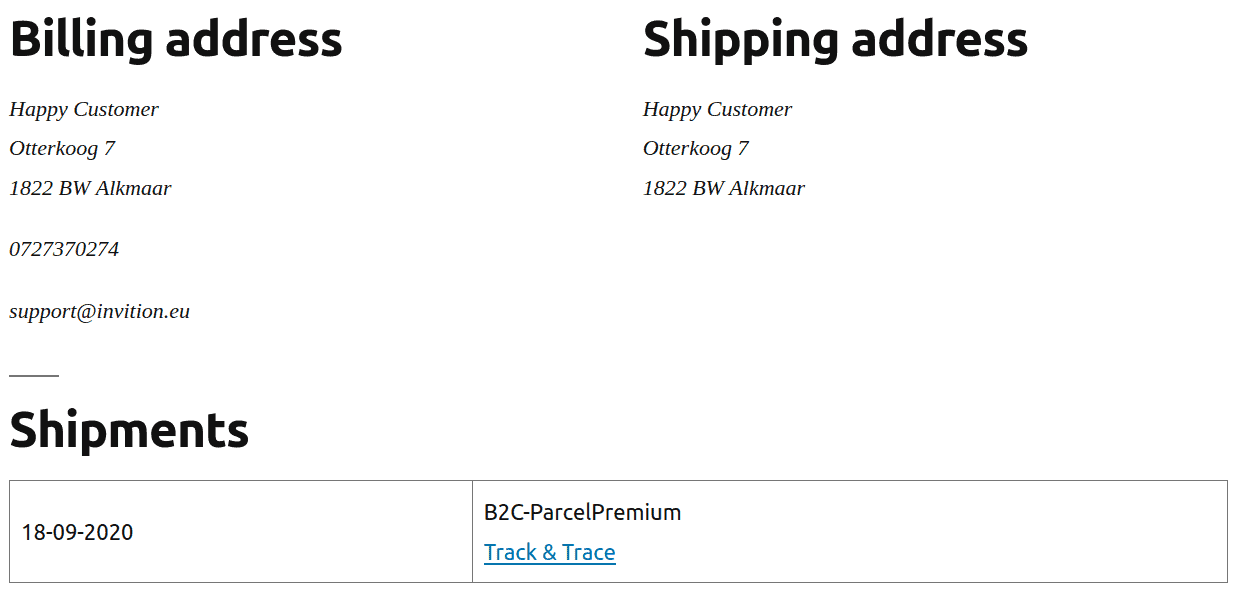 Display shipments on the order page